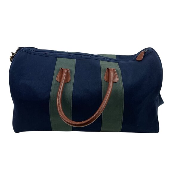 Ralph Lauren Polo Canvas Duffle Bag Leather Accents Adjustable Strap Navy Green - Picture 4 of 14